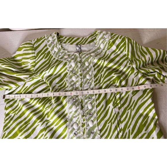 Silk Land Jacket Long Sleeve Boho Lime/White Print Mesh & Jewel Embellished 2XL - Picture 7 of 11